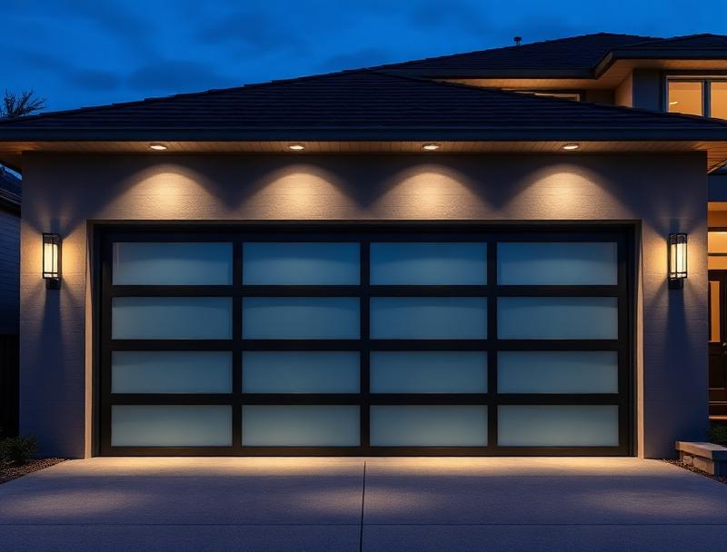 Modern glass panel garage door installation in La Vernia TX
