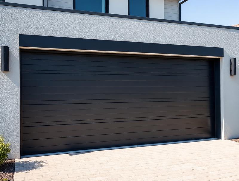Contemporary steel garage door with custom finish