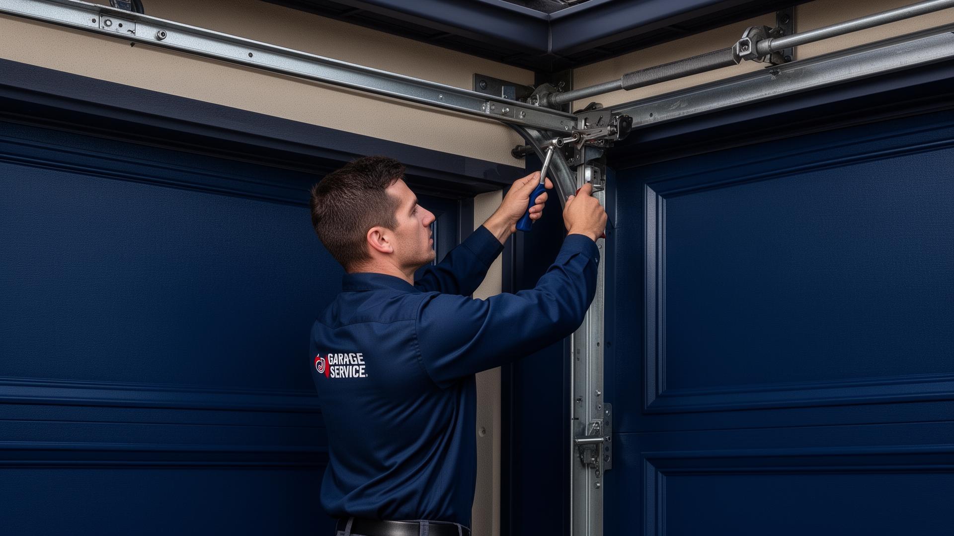 Professional garage door technician installing a custom garage door in La Vernia TX